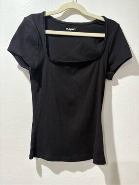 Old Navy Black Square Neck Ribbed Short Sleeve Top